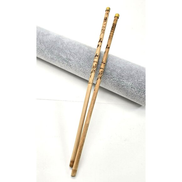 Vintage Wooden Chopsticks or Brush with Brass Tips and Intricate Patterns je182 - Picture 1 of 5